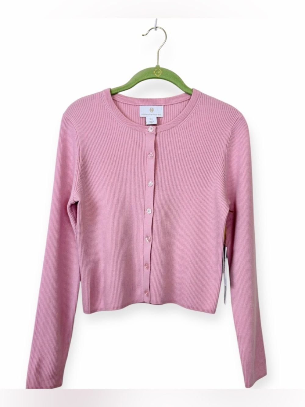 House of Harlow 1960 100% Extra Fine Merino Wool Pink Ribbed Cardigan NWT Small - Picture 7 of 9
